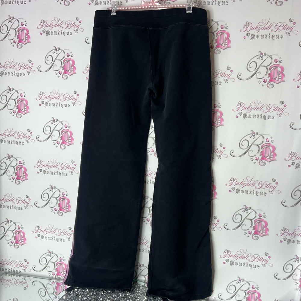 bebe set sweater pants striped rabbit fur hood trim Black Pink Track Pants - Picture 11 of 13